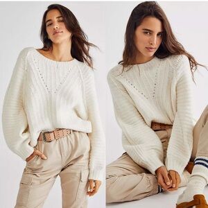Free People Cream Crew Neck Sweater